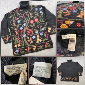 Vintage Marisa Christina Sweater Womens Large Floral Turtleneck Knit 90s NWT‎